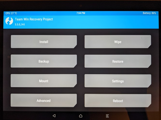 TWRP main menu