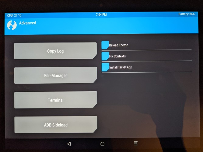 TWRP advanced menu