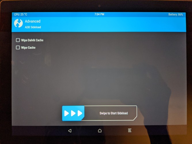 TWRP advanced sideload menu