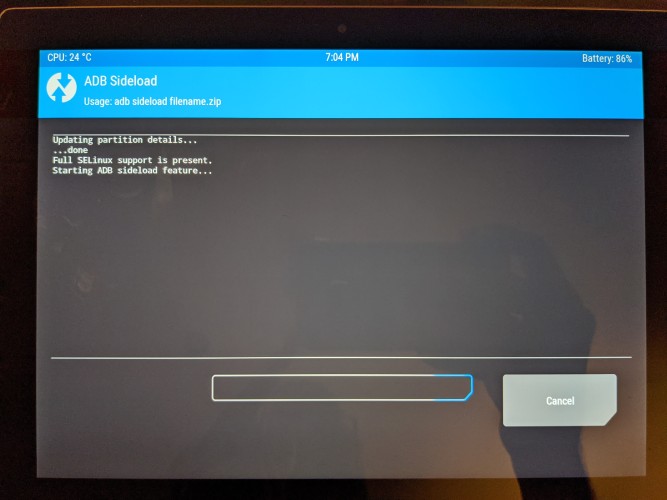 TWRP advanced sideload console